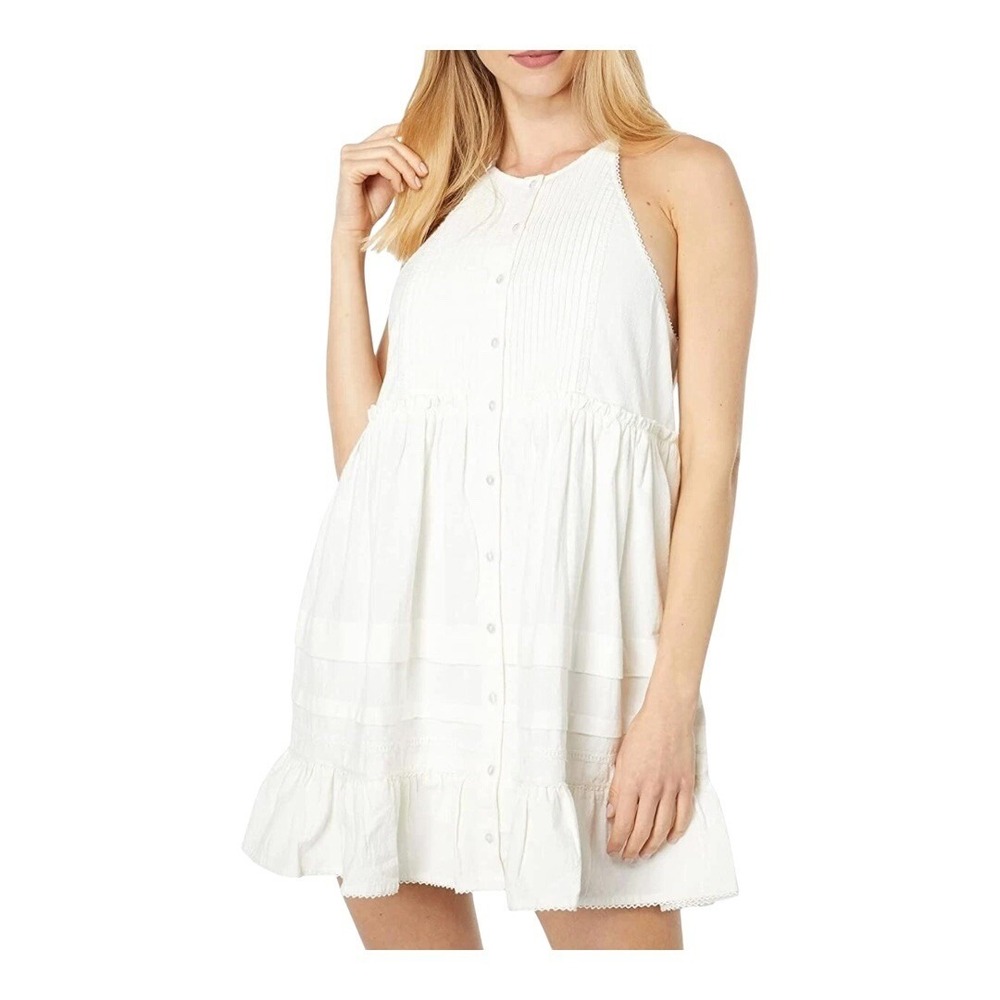 Free People Adella Mini Dress Womens Small Ivory White Boho‎ Open Back Button